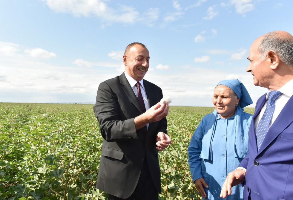 İlham Əliyev və xanımı pambıqçılarla görüşdü