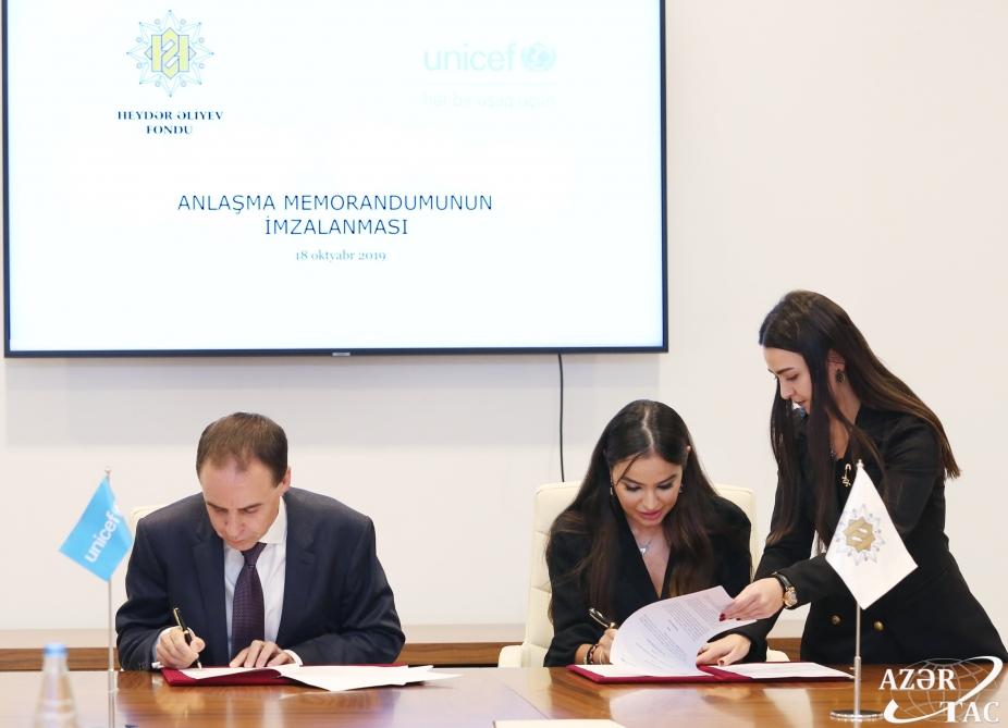 Heydər Əliyev Fondu ilə UNİSEF arasında Anlaşma Memorandumu imzalandı - FOTO