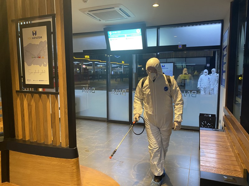 “Koroğlu” Nəqliyyat Mübadilə Mərkəzində dezinfeksiya işləri görülüb - FOTO
