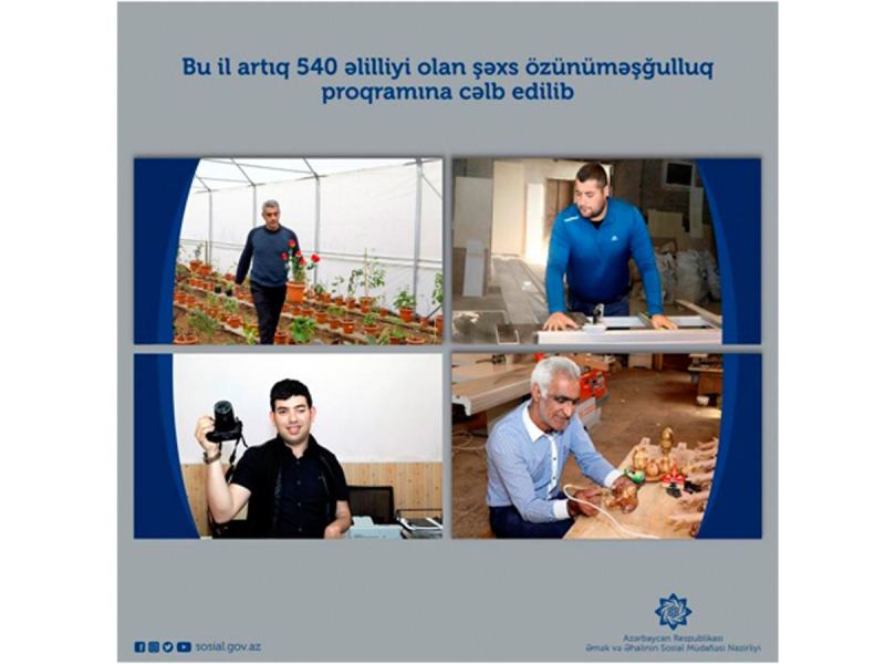 Əlilliyi olan 540 şəxsə biznes açmağa yardım göstərilib