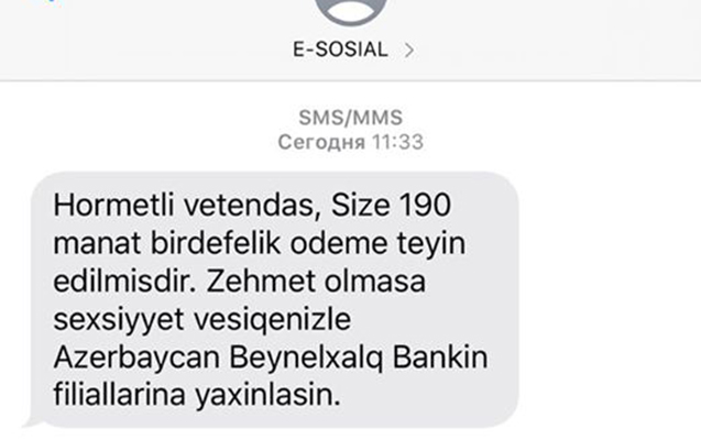 Bu SMS-dən sonra 190 manatı ala bilərsiz