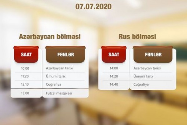 “Abituriyentlər üçün dərs vaxtı”nın sabaha olan CƏDVƏLİ