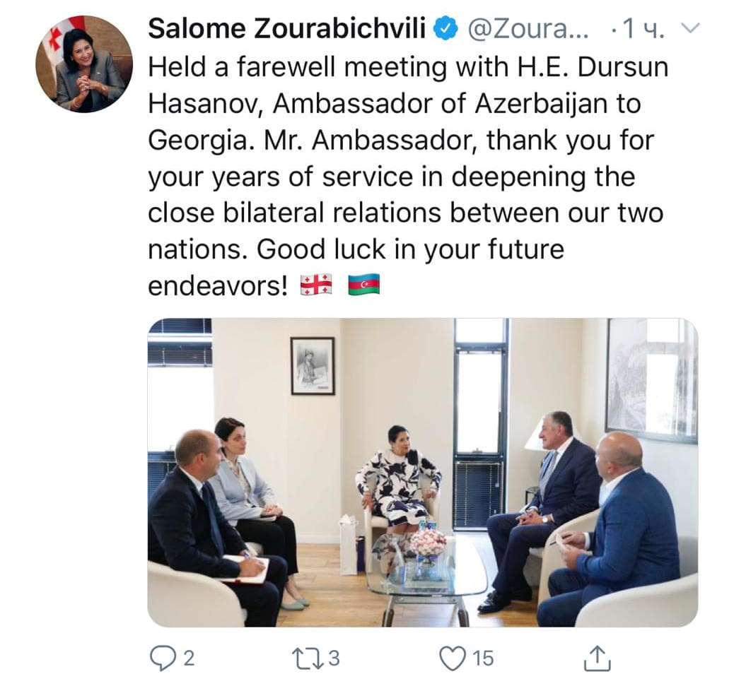 Gürcüstan prezidenti keçmiş səfir Dursun Həsənovu qəbul etdi