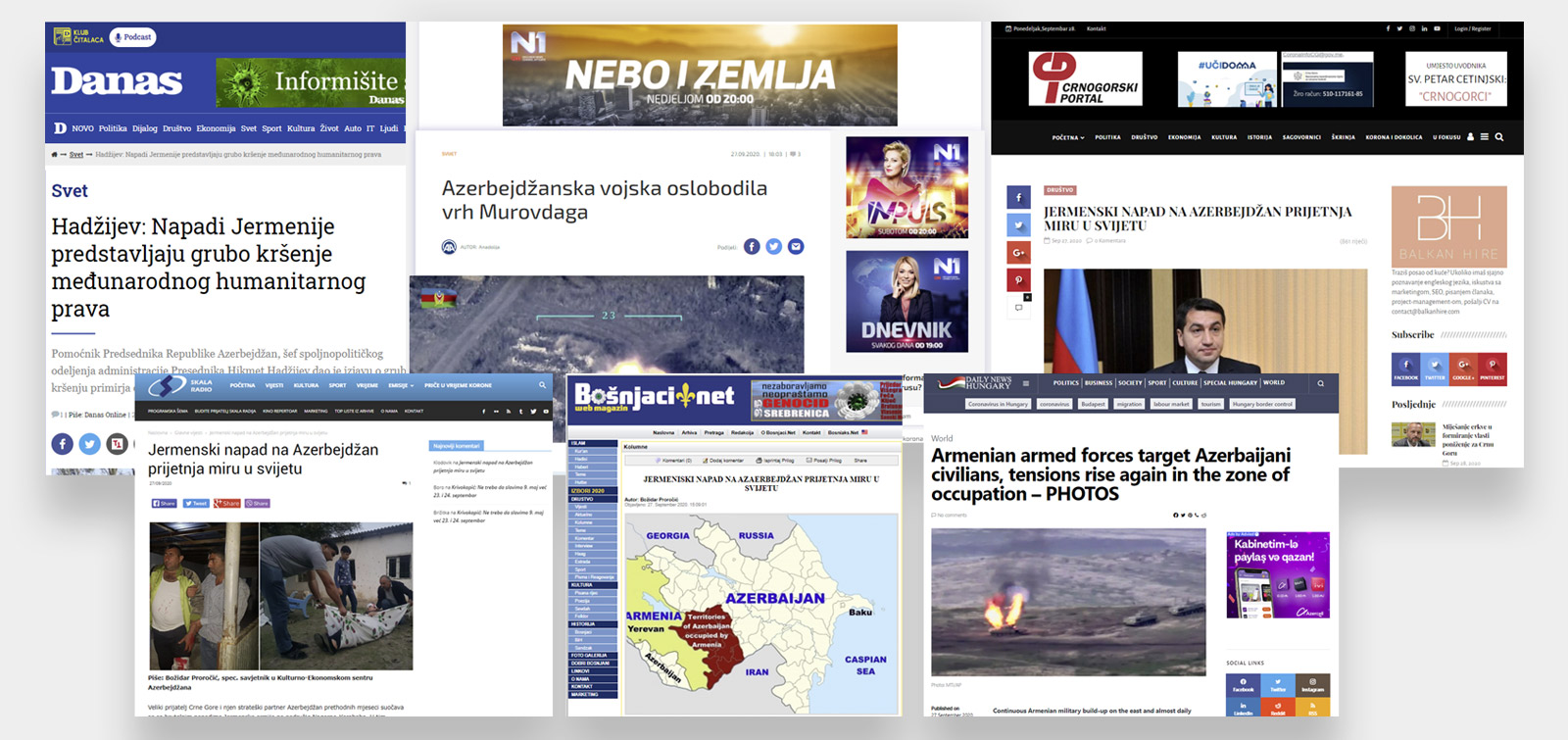 Macarıstan, Monteneqro, Serbiya, Bosniya və Hersoqovina mediasında Ermənistanın təxribatından yazılıb