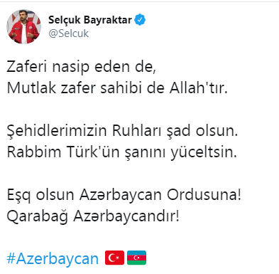 Səlcuk Bayraktar Azərbaycanı belə təbrik etdi - FOTO