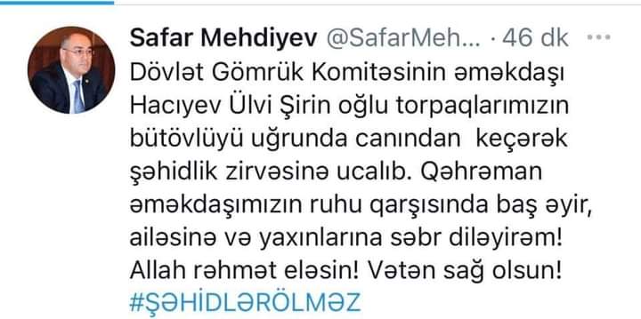 Gömrük Xidmətinin şəhidliyə yüksələn 26 yaşlı əməkdaşı...