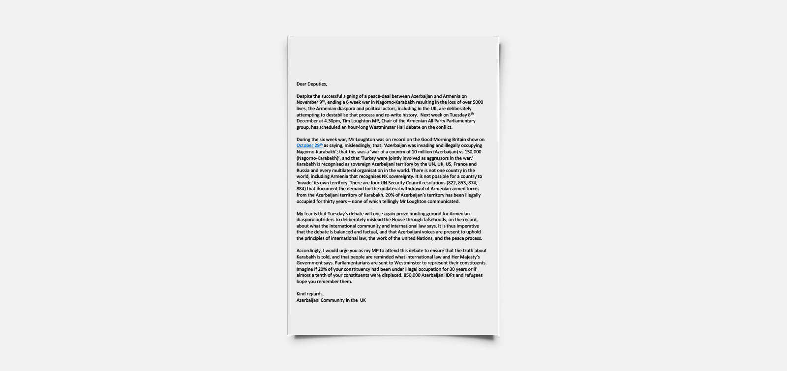 Britaniyadakı soydaşlarımız ingilis deputatın ermənipərəst addımına etiraz ediblər
