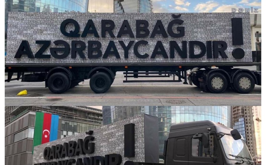 Ordumuzun məhv etdiyi düşmən texnikalarının nömrələrindən ibarət lövhə parada gətirildi - FOTO