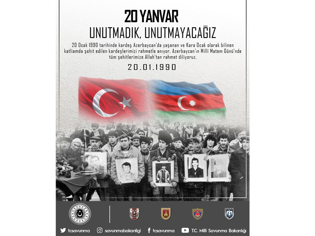Türkiyənin Milli Müdafiə Nazirliyindən 20 Yanvarla bağlı paylaşım
