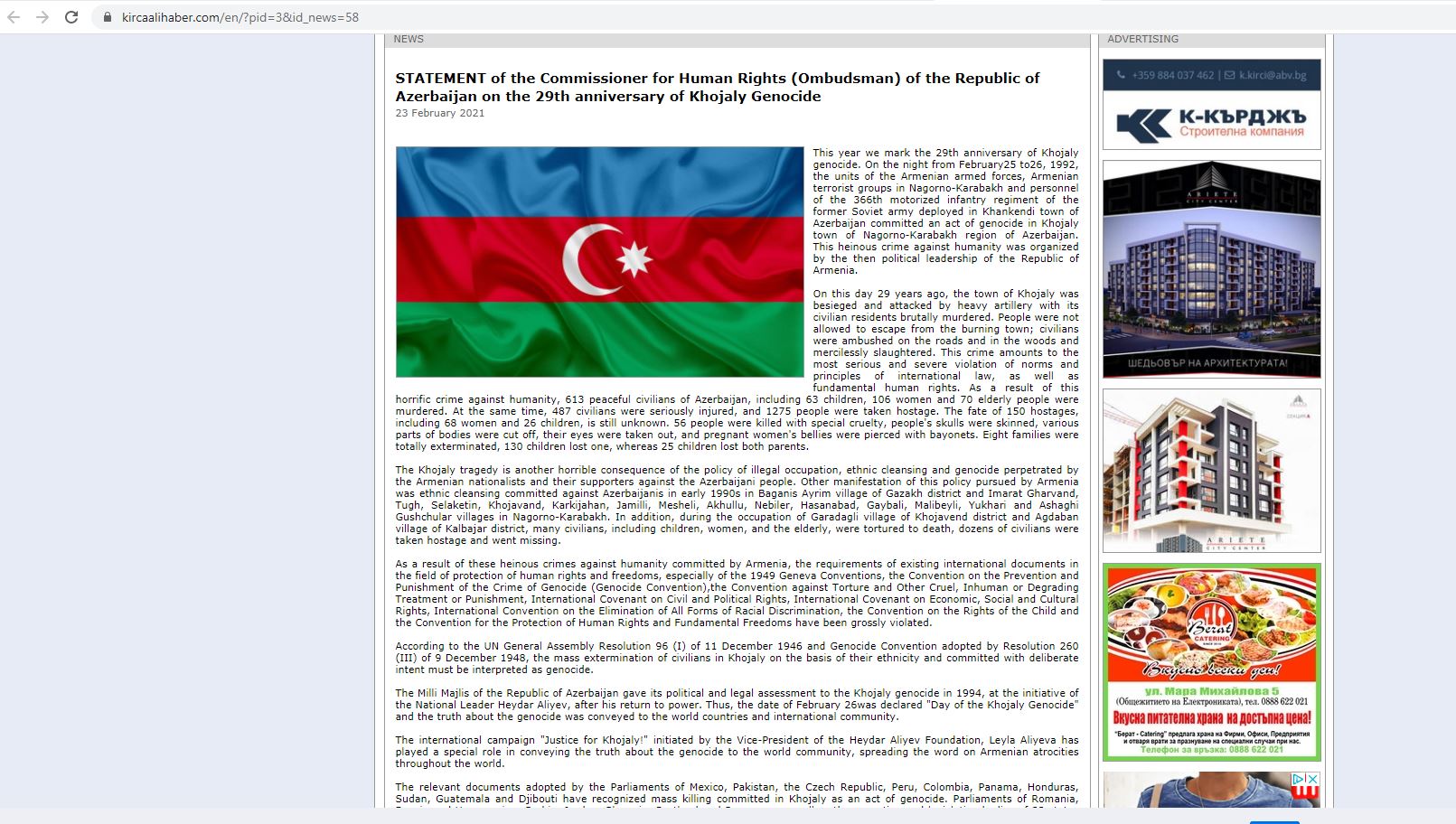 Bolqarıstan mətbuatı  Xocalı soyqırımından yazır - FOTOLAR