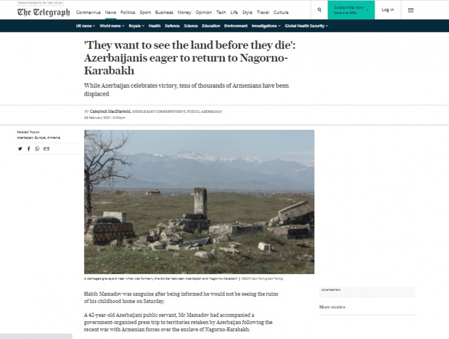 Britaniya mətbuatı: Azərbaycanlılar Qarabağa qayıtmağı səbirsizliklə gözləyirlər