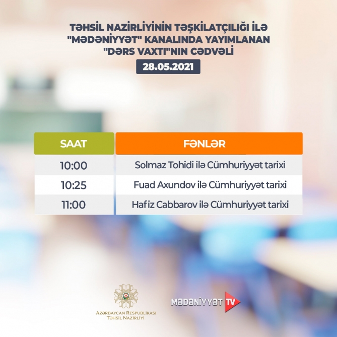 Teledərslərin sabaha olan CƏDVƏLİ