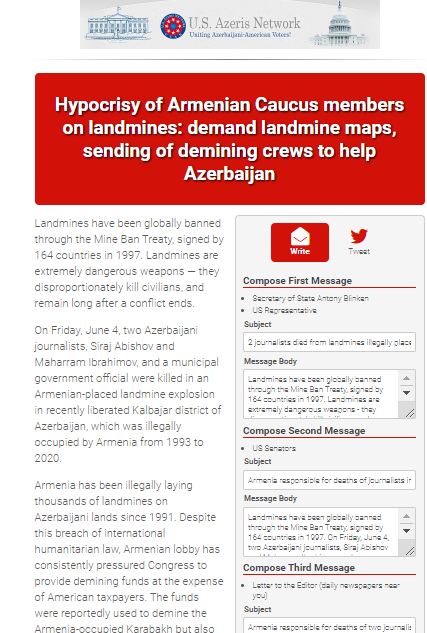 Amerika Azərbaycanlılar Şəbəkəsi məktub kampaniyasına başlayıb  