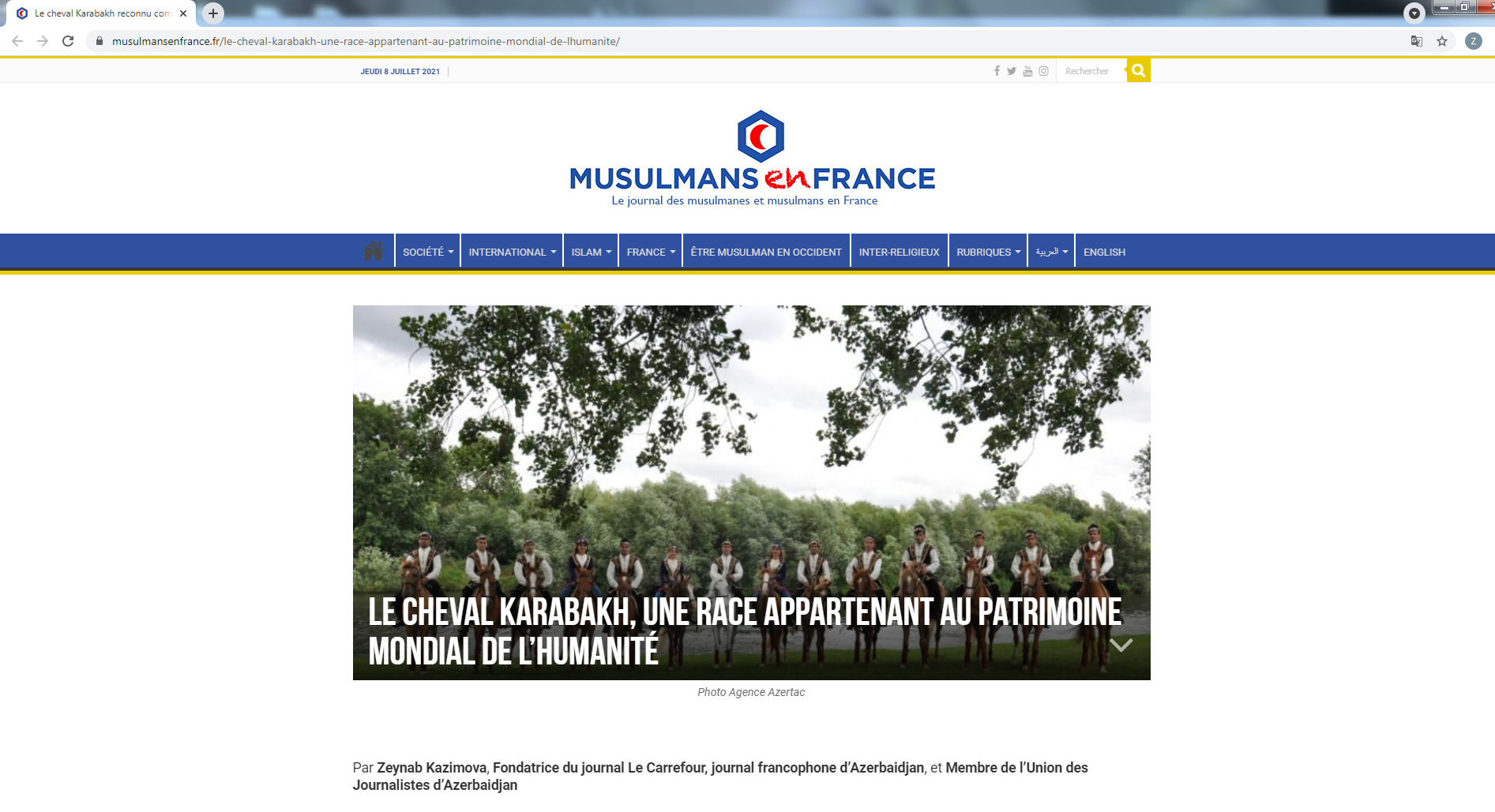 Azərbaycanlı jurnalist Fransa mediasında Qarabağ atlarından yazdı