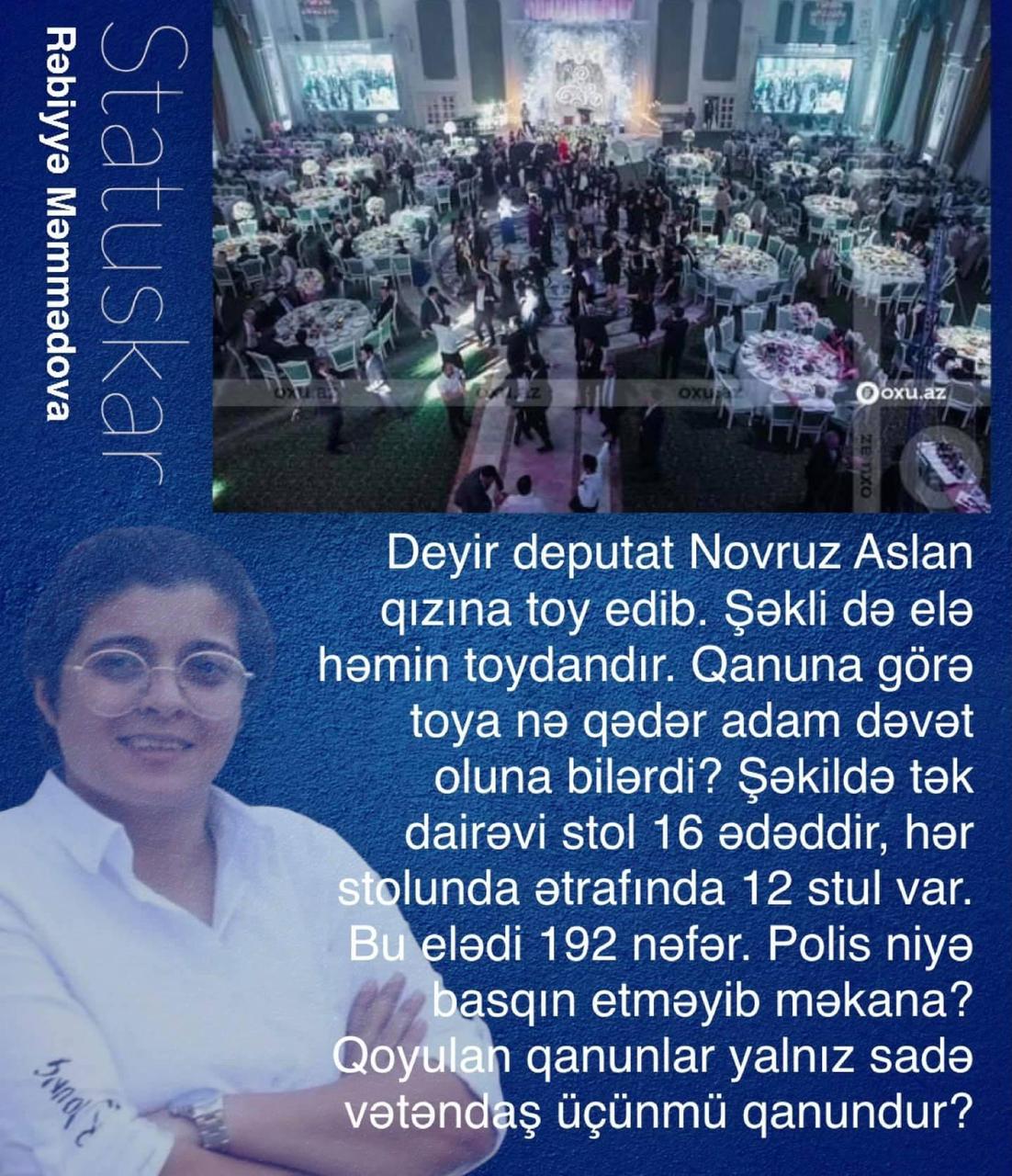 Deputatın qızının toyunda karantin qaydaları pozulub? - RƏSMİ