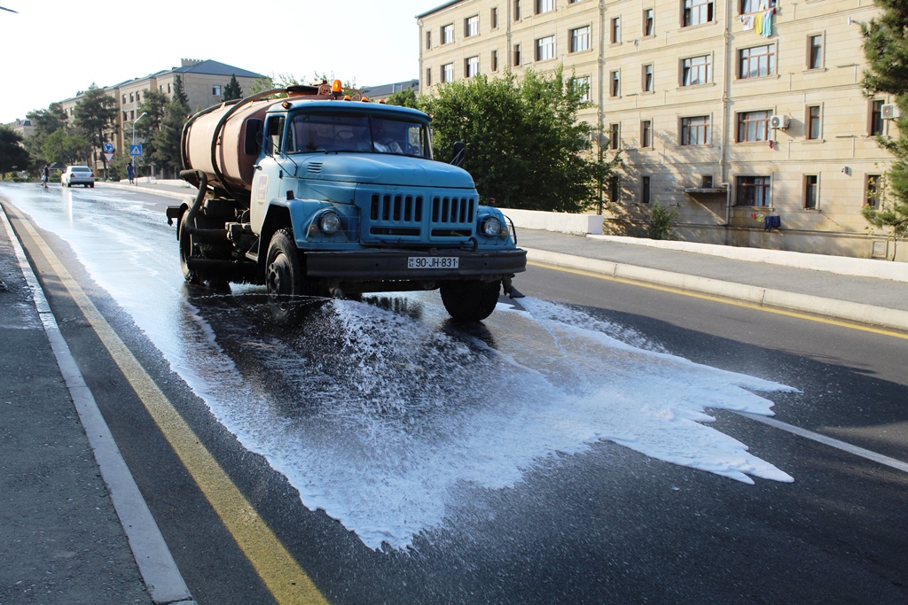 Naftalanda dezinfeksiya işləri davam etdirilir - FOTO
