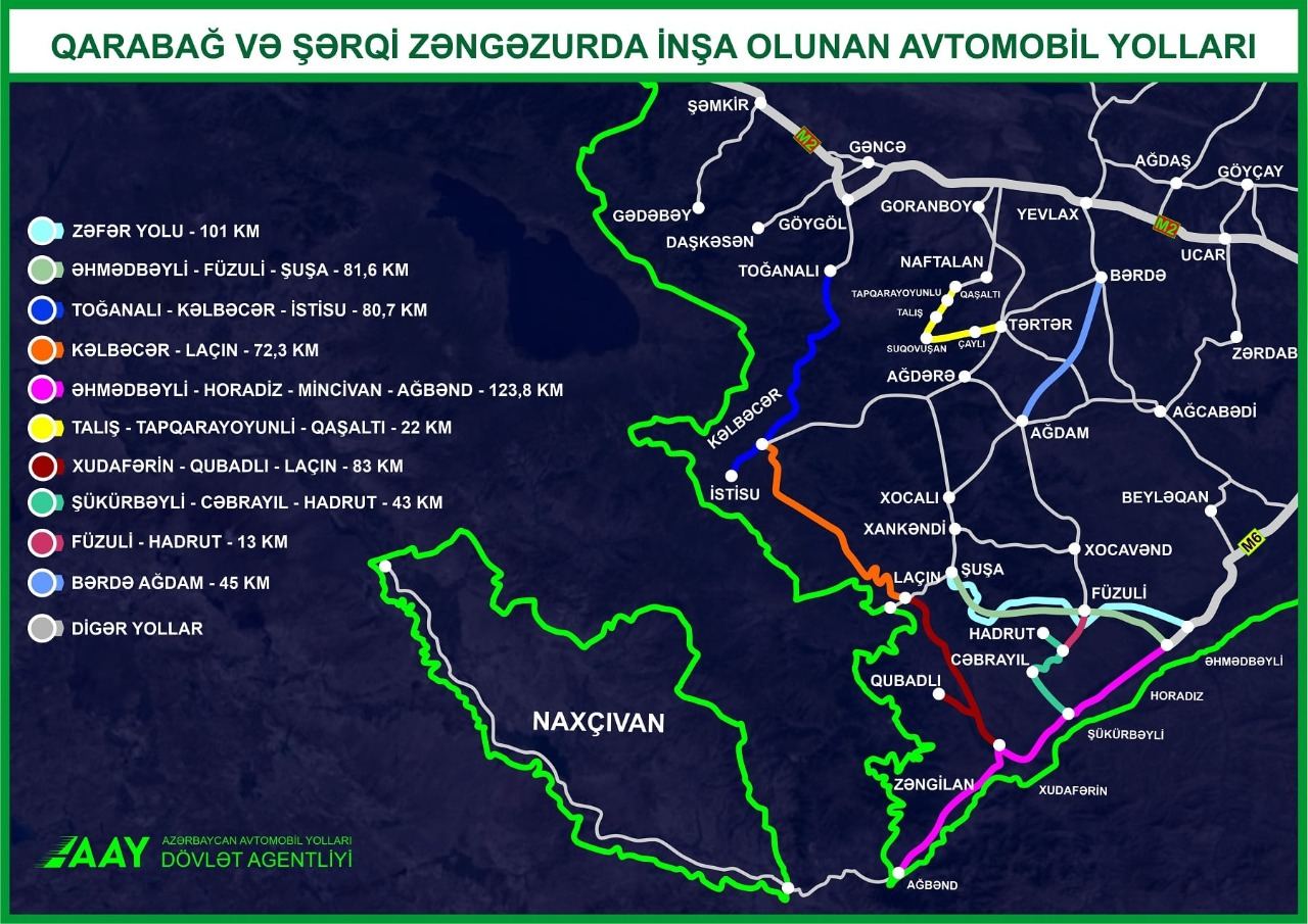 Qarabağ və Şərqi Zəngəzurda çəkilən yolların XƏRİTƏSİ