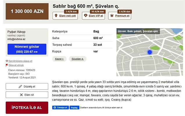 Ramiz Mehdiyevin kürəkəni borca görə villasını satır - FOTO