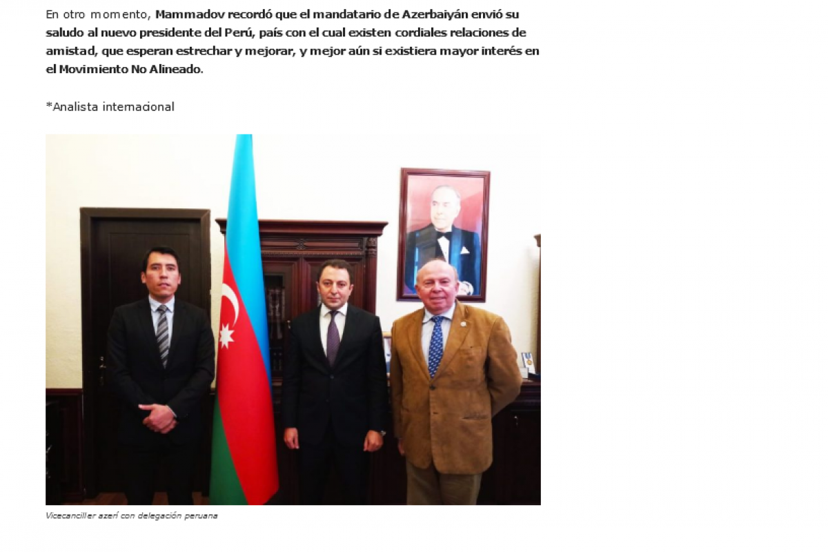Nazir müavininin müsahibəsi Peru mətbuatında yayılıb