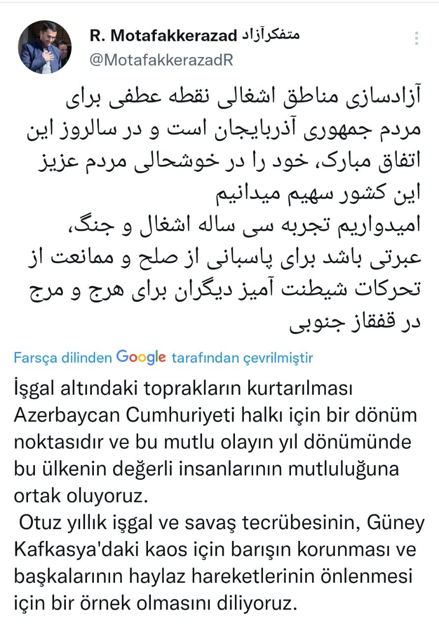 İranlı deputat: “Bu, Azərbaycan xalqı üçün dönüş nöqtəsidir”