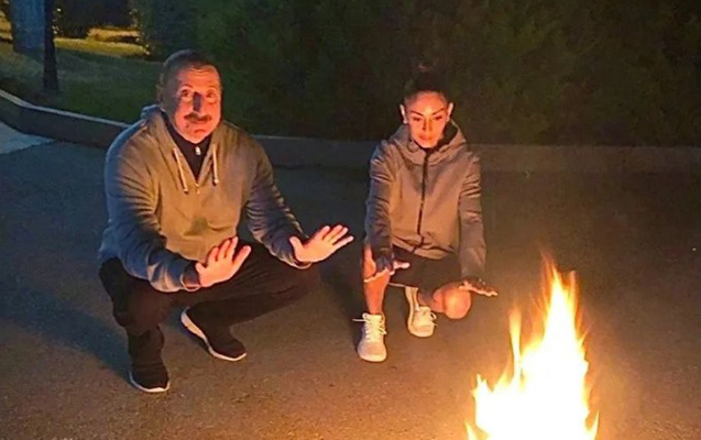 Prezident Od çərşənbəsində xanımı ilə tonqal ətrafında - FOTOLAR
