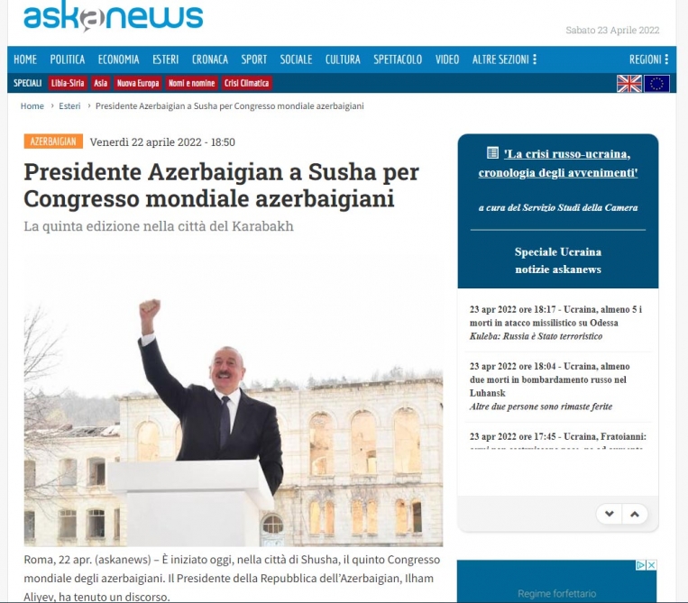 Şuşadakı Zəfər Qurultayı İtaliya mətbuatında