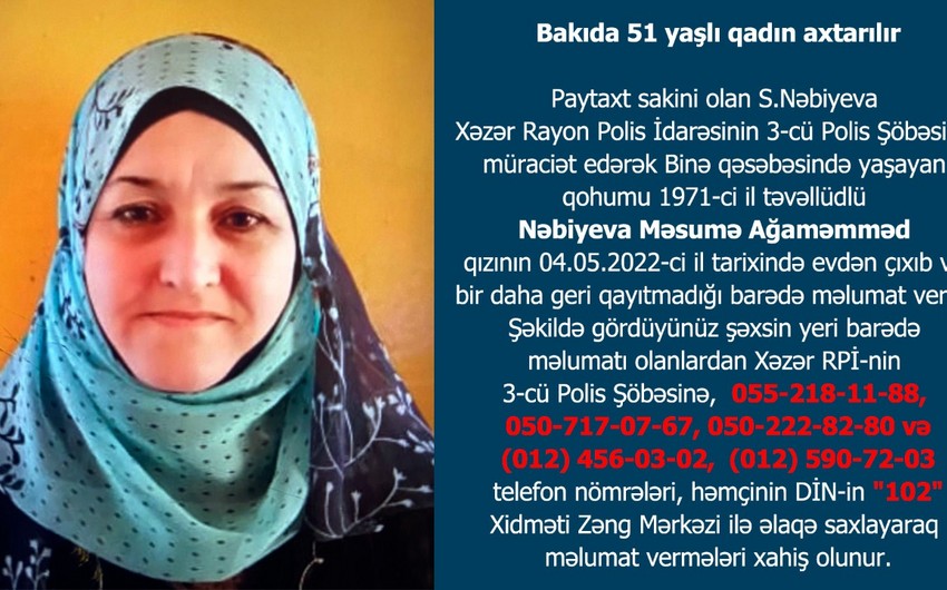 Bakıda bu qadın itkin düşüb