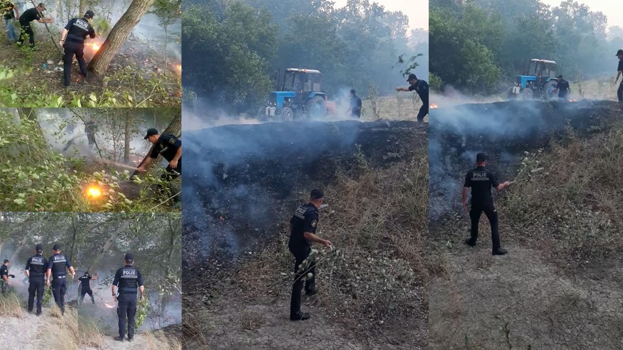 Yanğının söndürülməsində polislər də iştirak edib