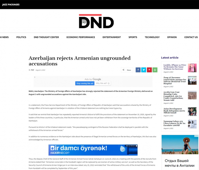 Pakistan mətbuatı Ermənistanı ifşa etdi