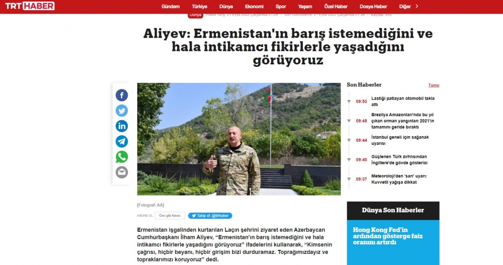 Türkiyə mediası Prezidentin Laçın səfərindən YAZIB