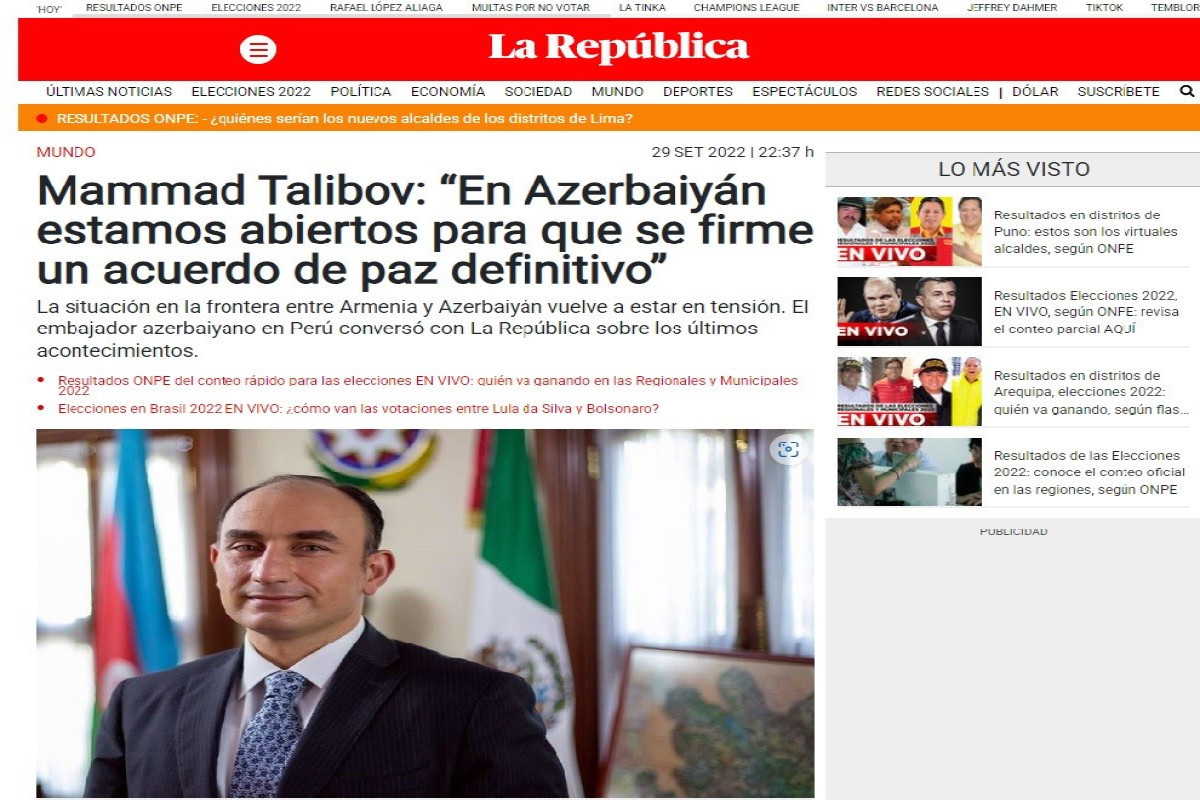 Səfir Peru mətbuatına erməni təxribatından DANIŞDI