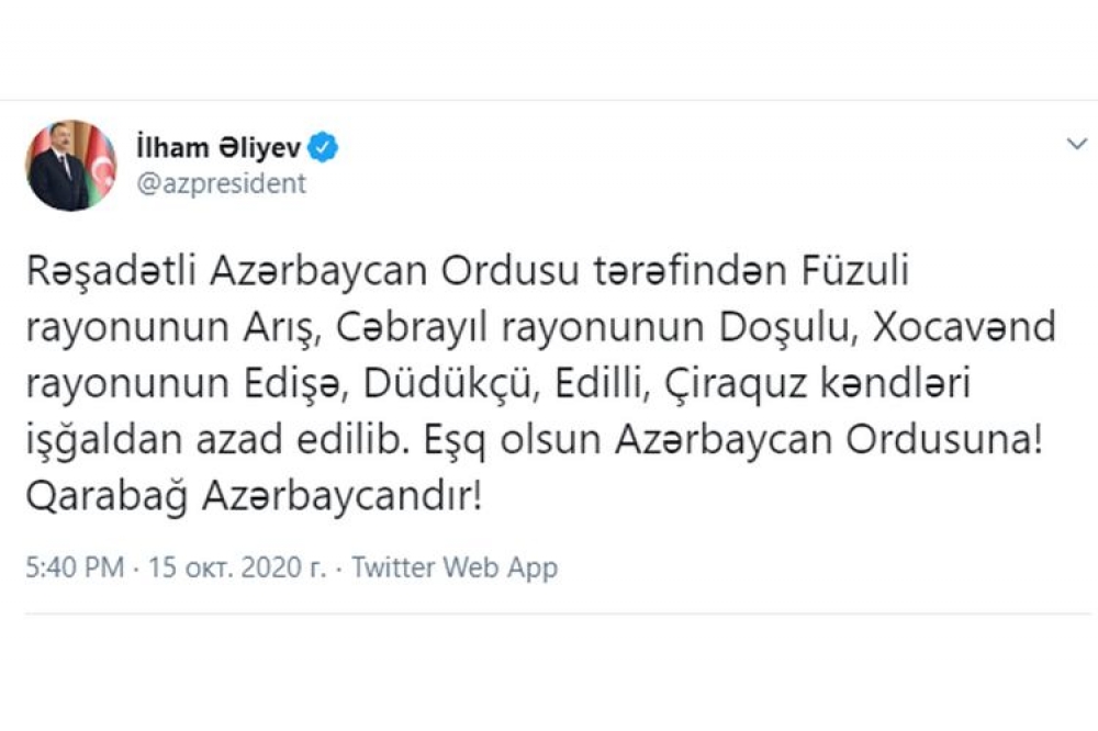 Müharibənin 19-cu günü - Ali Baş Komandanın verdiyi ŞAD XƏBƏR