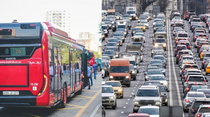 132 avtobus tıxacda qalıb