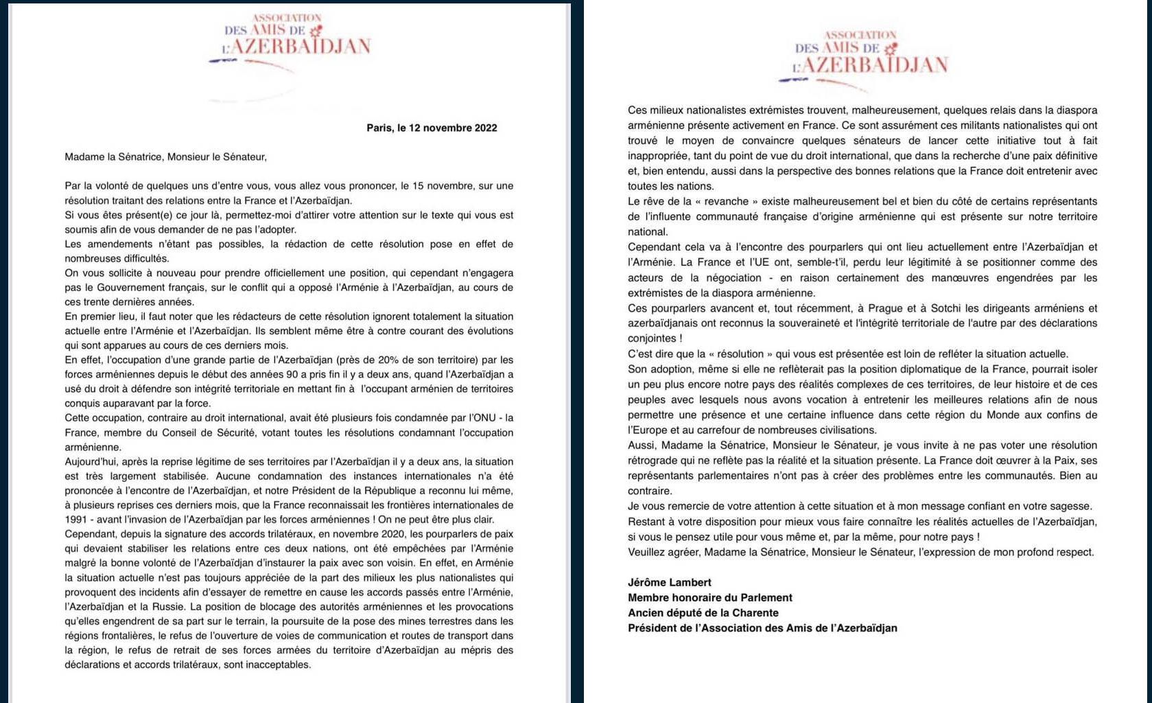Azərbaycanın dostlarından fransalı senatorlara ÇAĞIRIŞ