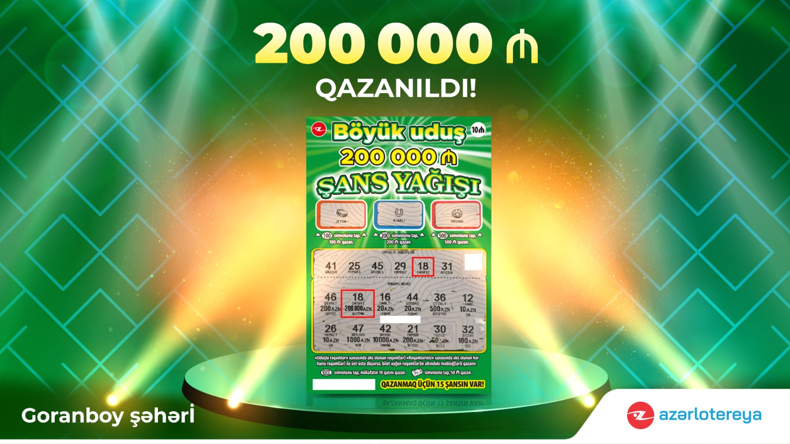 “Şans Yağışı”nda ilk böyük uduş – 200 000 manat Goranboyda qazanıldı