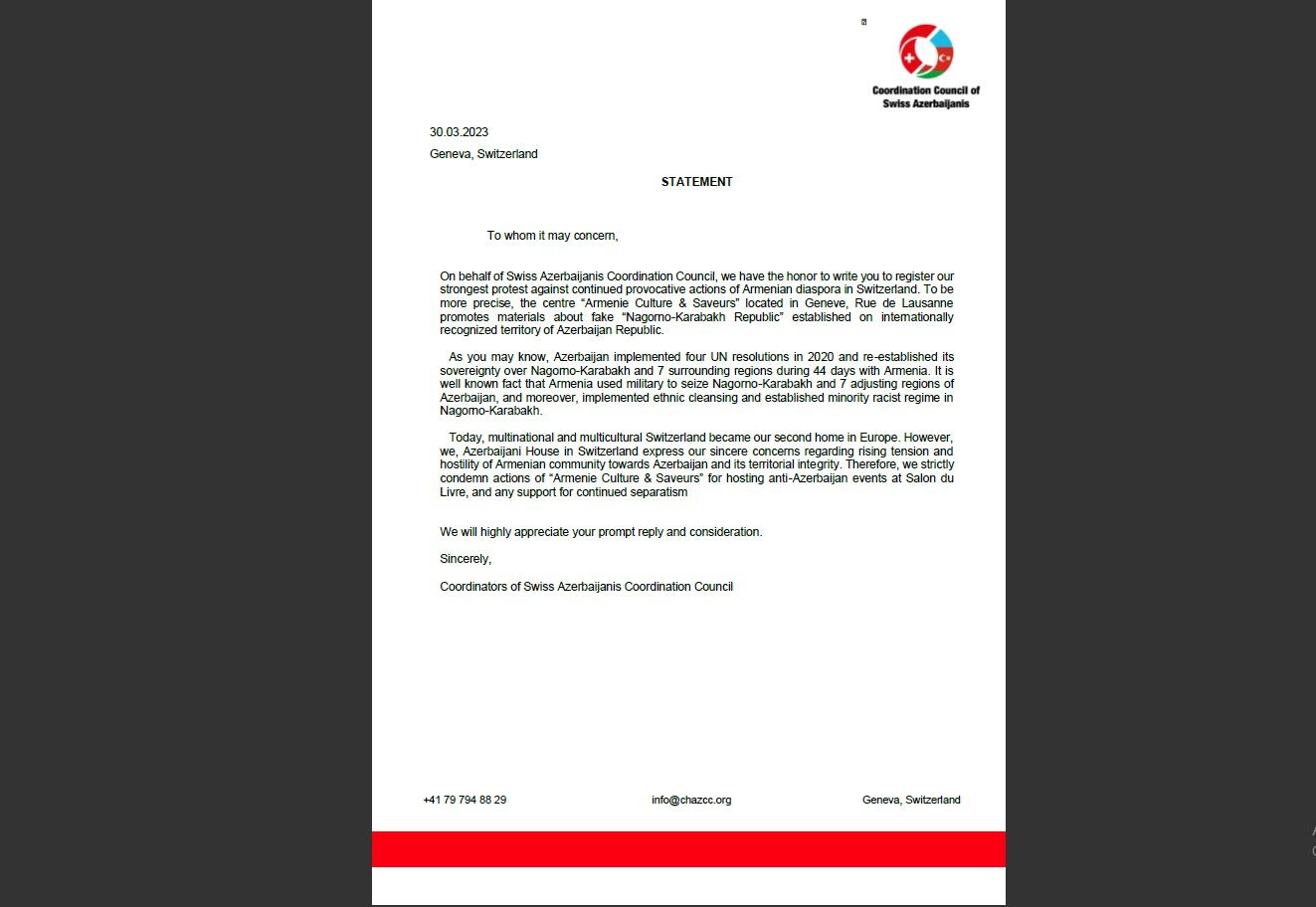 İsveçrədəki soydaşlarımız erməni təxribatını pislədi