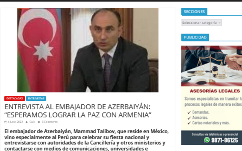 Peru mətbuatı sülh danışıqları və Zəngəzur dəhlizindən YAZDI