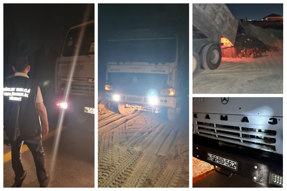 Gecə saatlarında qanunsuz torpaq daşıyanlar - FOTOLAR