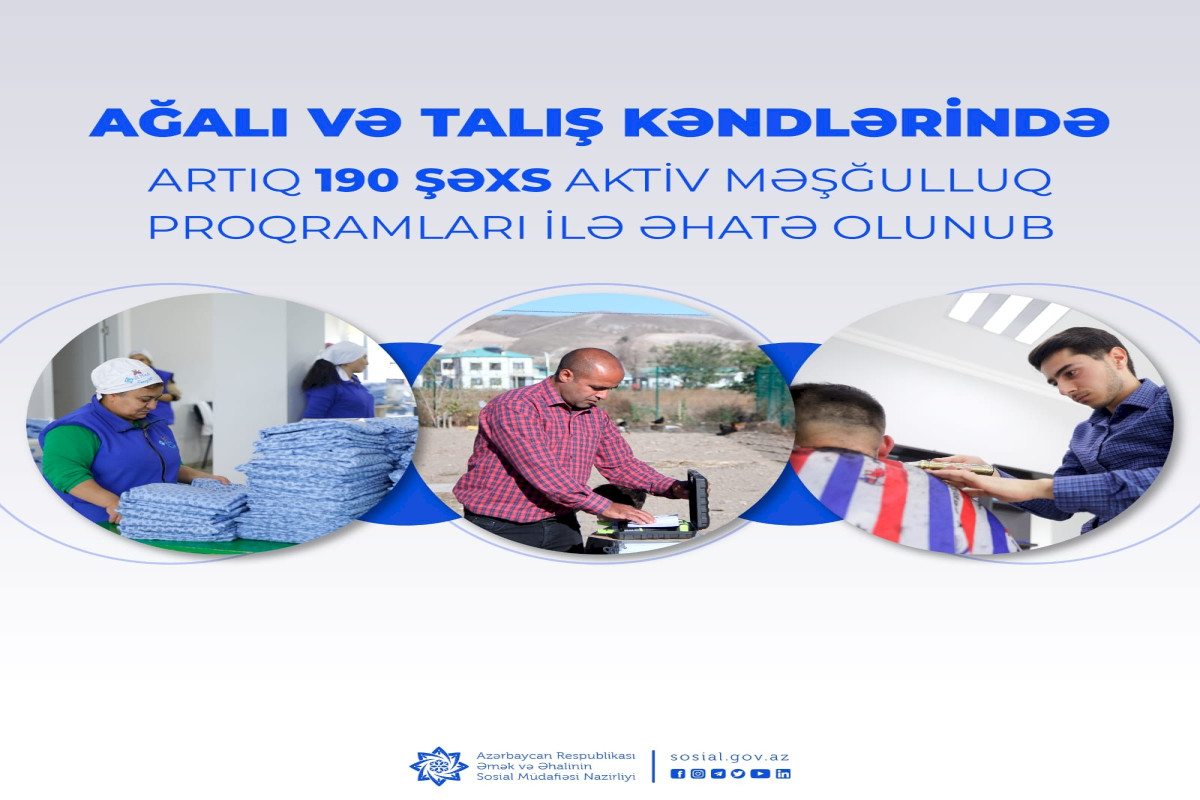Ağalı və Talışda 190 sakin məşğulluq proqramı ilə əhatə olunub
