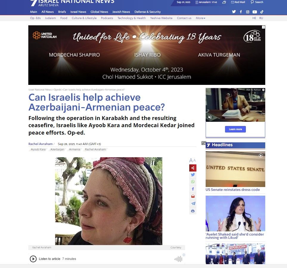 İsrail mediası “Dünya Qafqazda sülh üçün” kampaniyasından yazıb
