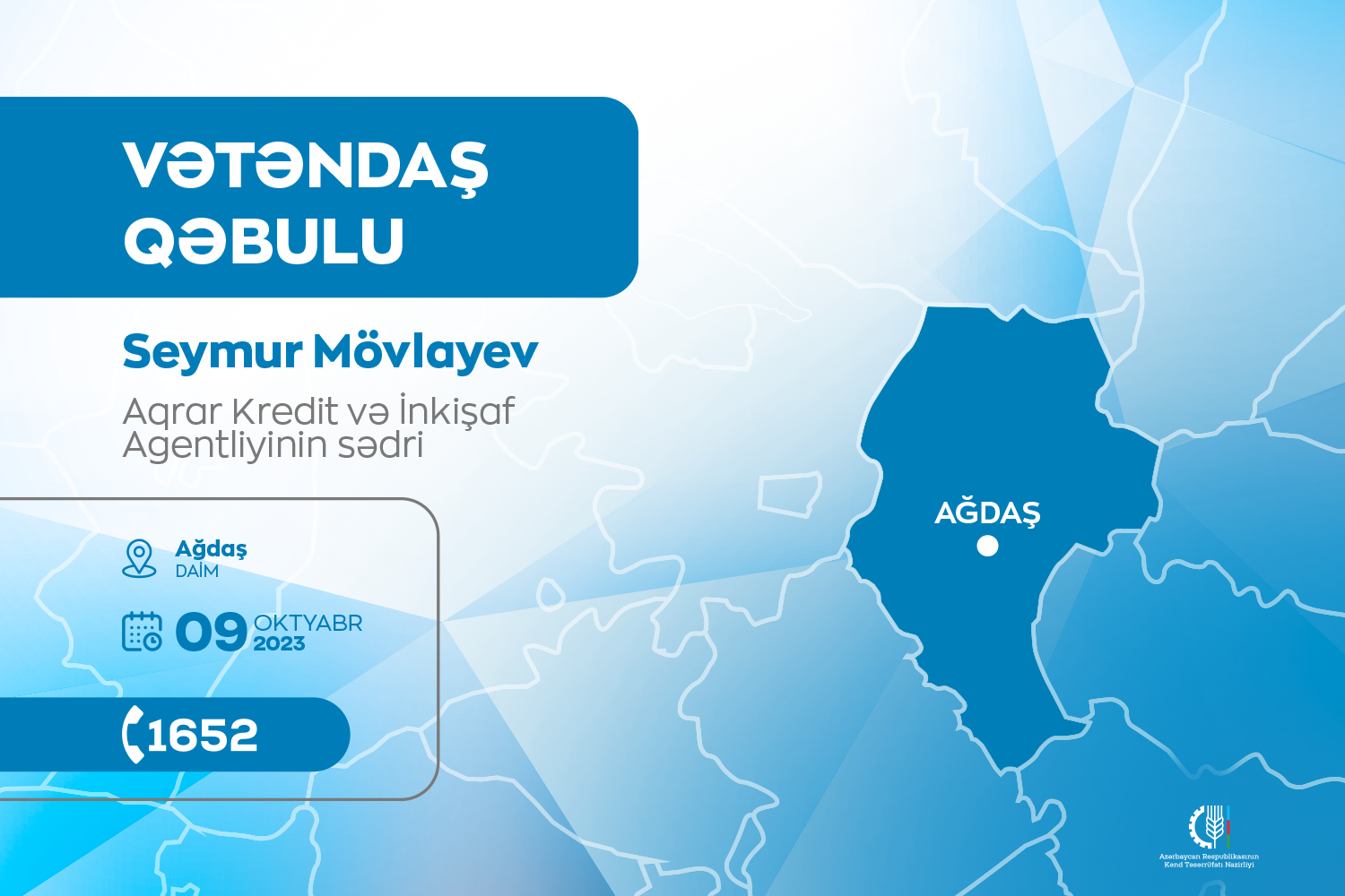Dövlət Agentliyinin sədri Ağdaşda vətəndaşları qəbul edəcək