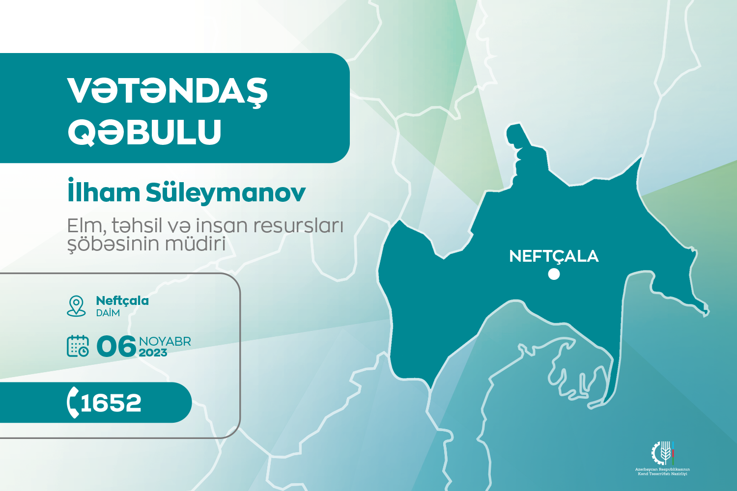 İlham Süleymanov Neftçalada vətəndaşları qəbul edəcək