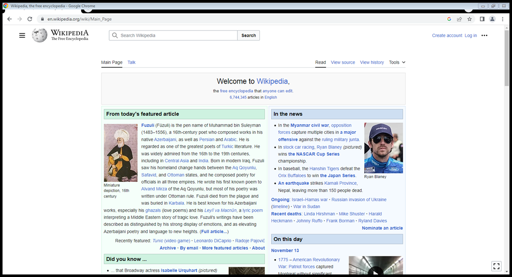 Füzuli ilə bağlı məqalə ingiliscə “Vikipediya”nın ana səhifəsində…