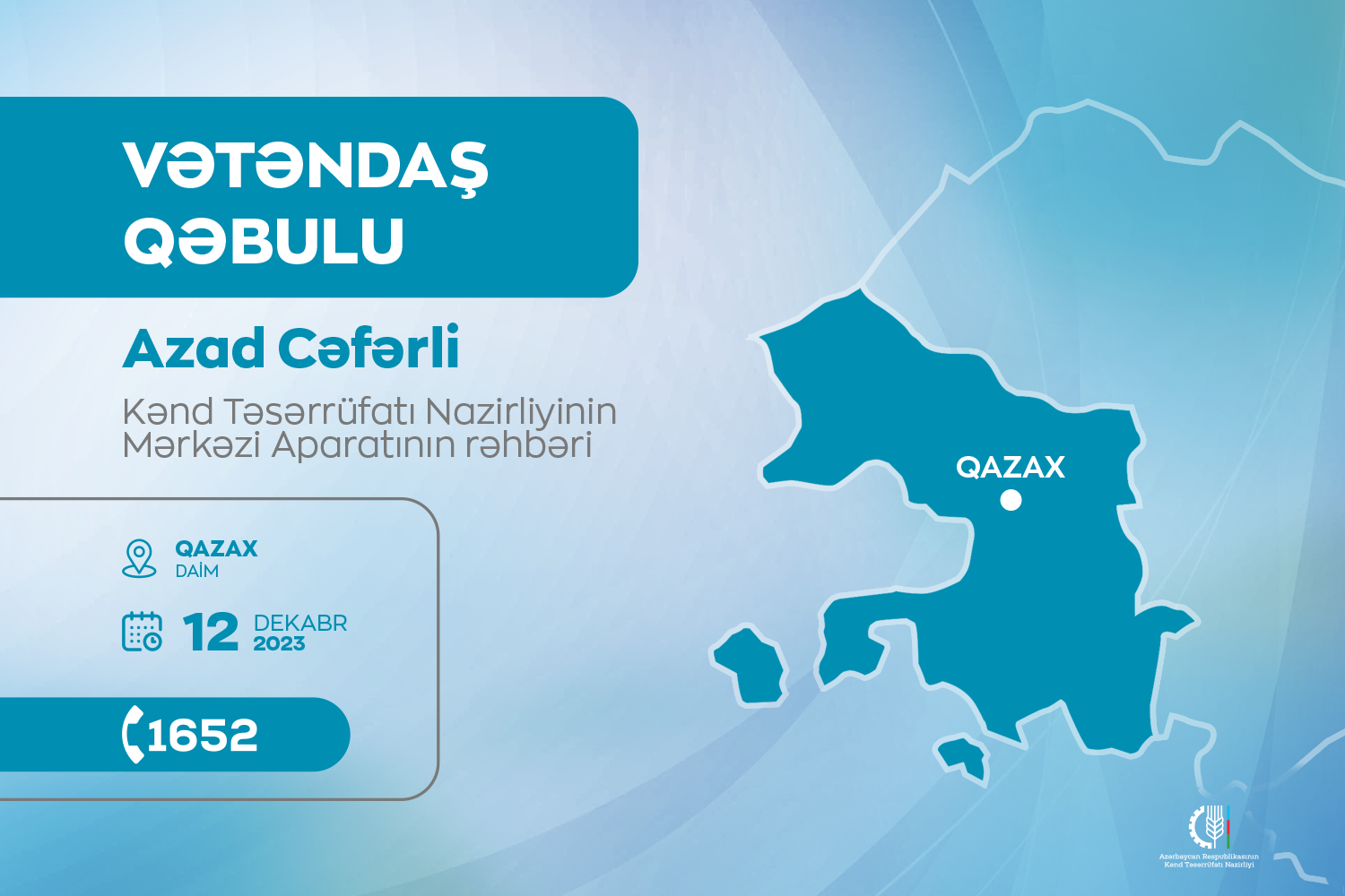 Azad Cəfərli Qazaxda vətəndaşları qəbul edəcək