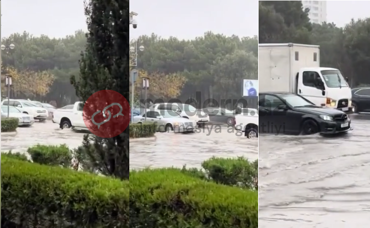 Bakıda güclü yağışın nəticəsi: Mərkəzi küçələri su basdı - VİDEO
