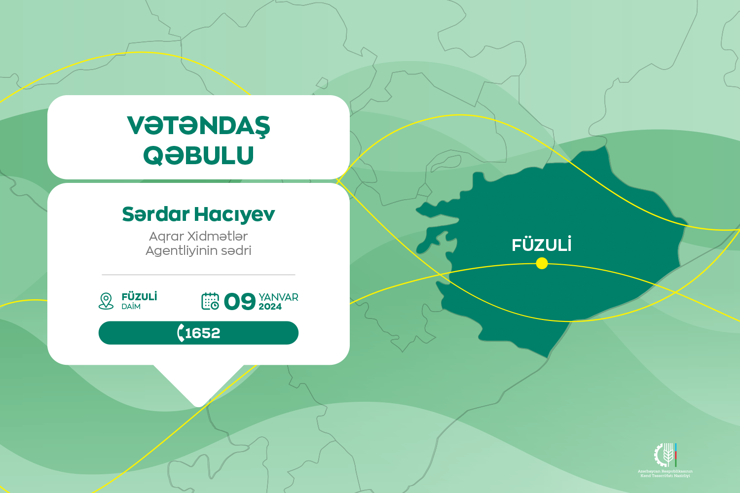Aqrar Xidmətlər Agentliyinin sədri Füzulidə vətəndaşlarla görüşəcək