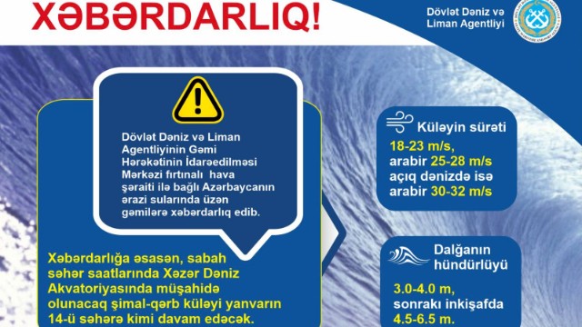 Dəniz və Liman Agentliyi gəmilərə xəbərdarlıq etdi
