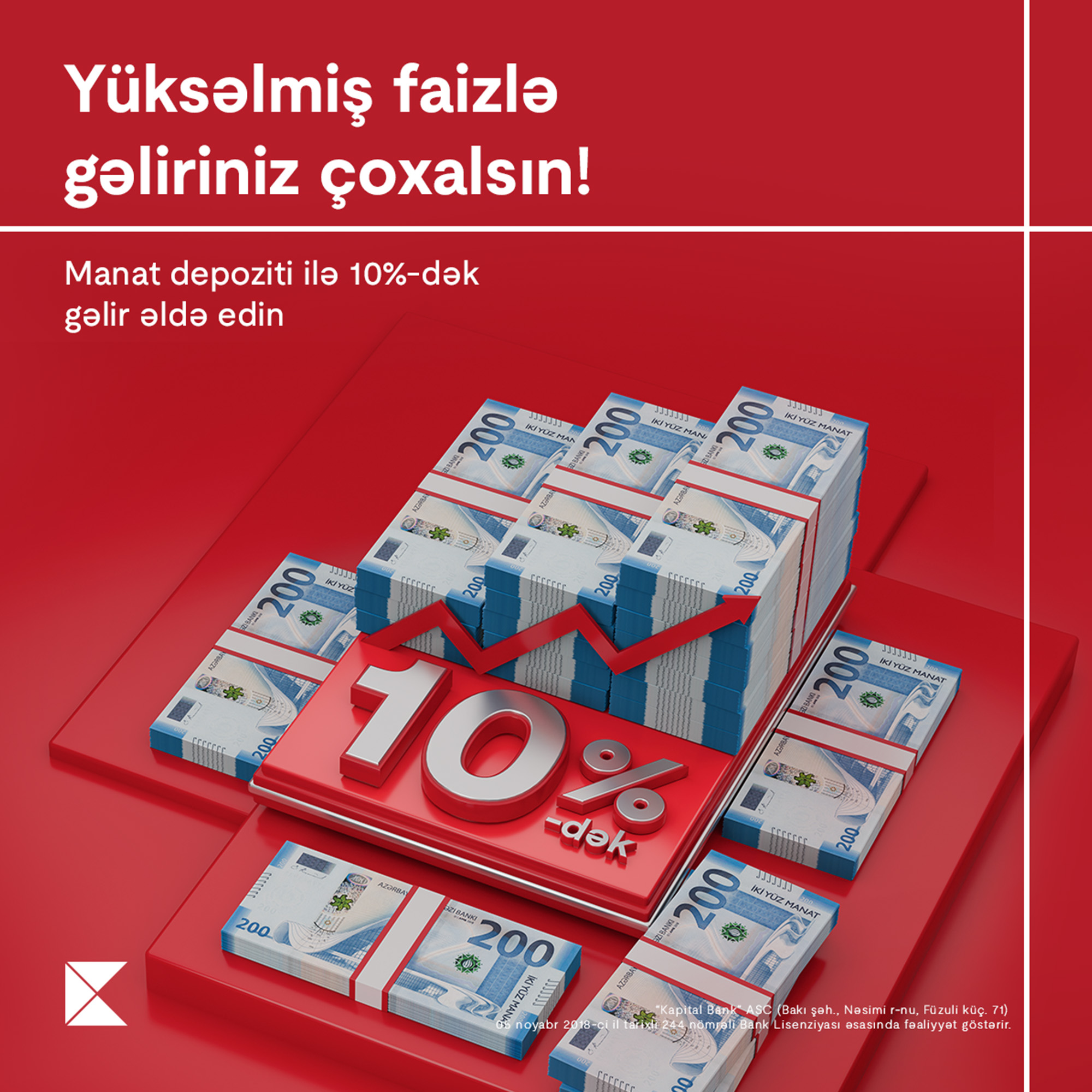 Kapital Bank depozit faizlərini 10%-ə qaldırdı