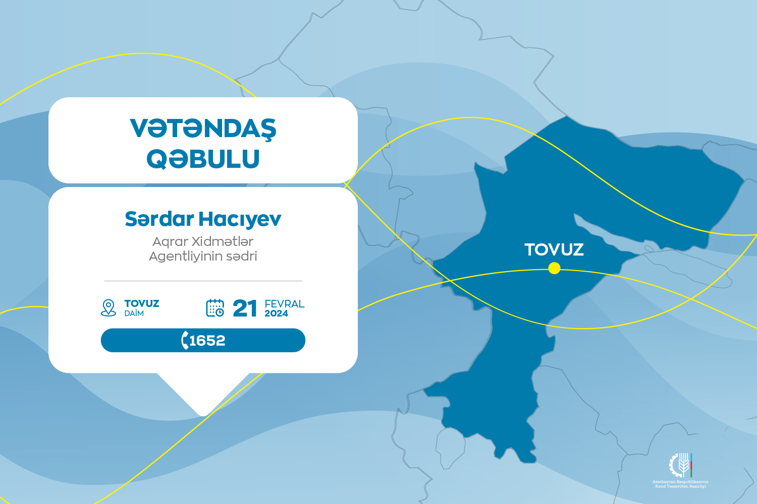 Aqrar Xidmətlər Agentliyinin sədri Tovuzda vətəndaşlarla görüşəcək