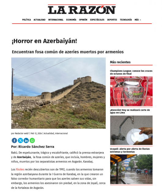 Peru mətbuatı erməni cinayətlərindən yazdı